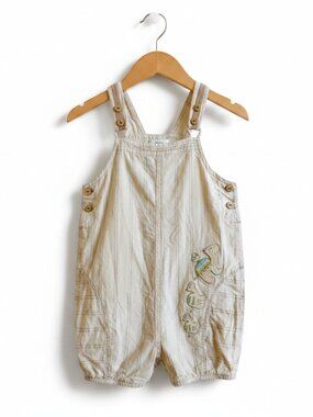 Zip Zap Linen Blend Stripe Camel Romper 12-18 Months